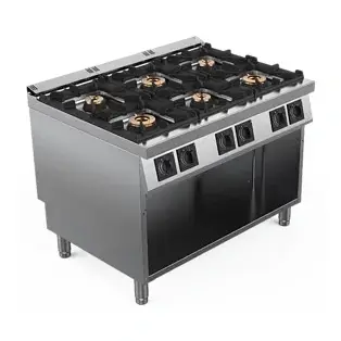 Profesionalni šporet na plin OFFCAR MILO M9CBG06 - 6 plamenika dvostrukog prstena s otvorenim postoljem