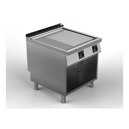 Električna ploča za pečenje (fry-top) OFFCAR MILO M9FTE80LRS - 2/3 glatka i 1/3 rebrasta, hromirana mat ploča na otvorenom postolju